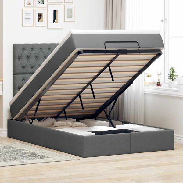 vidaXL Ottoman bed met matras en LED's 120x190 cm stof donkergrijs