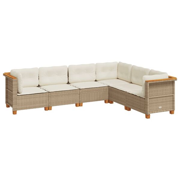 vidaXL 6-delige Loungeset met kussens poly rattan beige