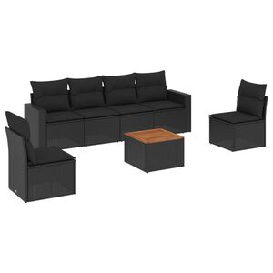 vidaXL 7-delige Loungeset met kussens poly rattan zwart