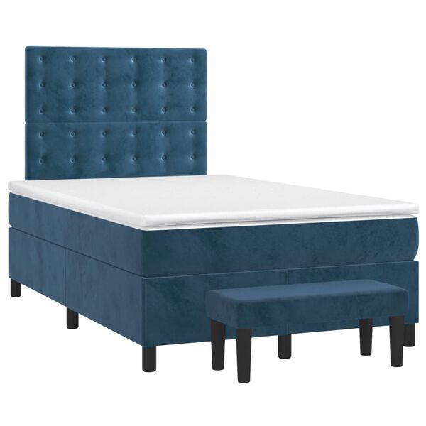 vidaXL Boxspring met matras fluweel donkerblauw 120x190 cm