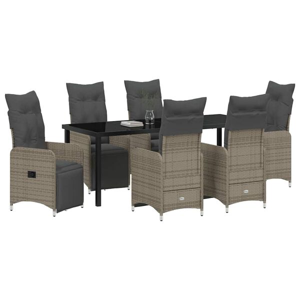 vidaXL Tuin eettafelset met kussen 7 pcs Grijs poly rattan
