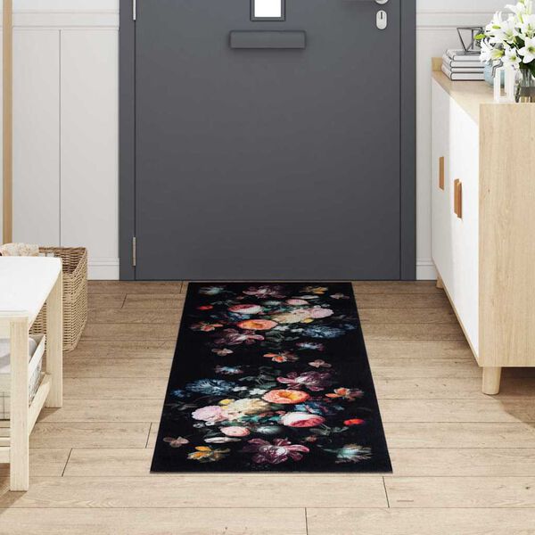 vidaXL Keuken Vloerkleed Zwart 180 x 60 cm Fluweel
