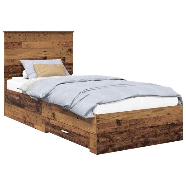 vidaXL Bedframe met hoofdeinde Oudhout 100 x 200 cm Bewerkt hout
