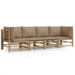 vidaXL 4-delige Loungeset met kussens bamboe taupe