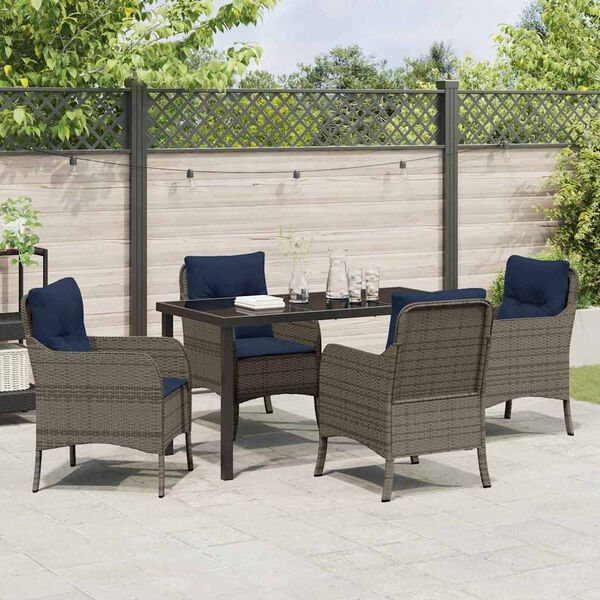 vidaXL Tuin eettafelset met kussen 5 pcs Grijs poly rattan