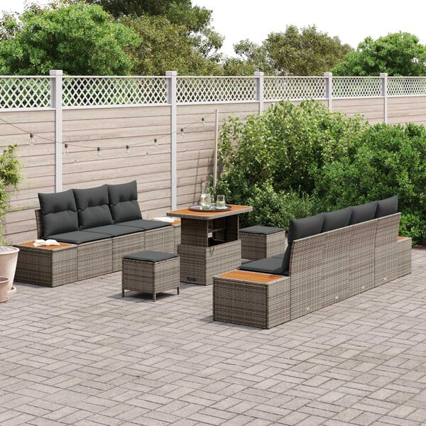 vidaXL Tuinbankenset 10 pcs Grijs poly rattan