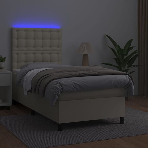 vidaXL Boxspring met matras en LED kunstleer cr&egrave;mekleurig 90x190 cm