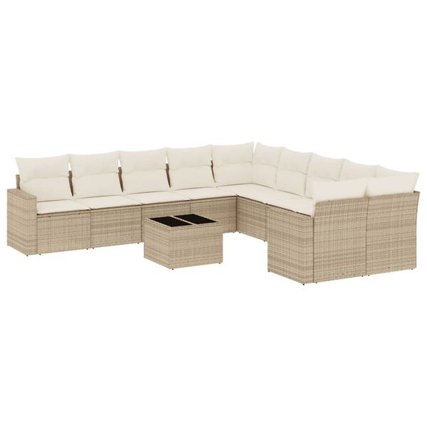 vidaXL 11-delige Tuinset met kussens poly rattan beige