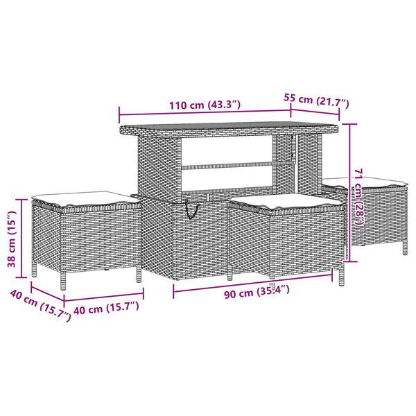 vidaXL Tuin Sofa Set met kussen met opslag Zwart Poly riet