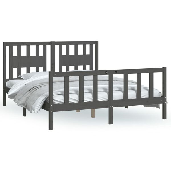 vidaXL Bedframe met hoofdbord massief grenenhout grijs 150x200 cm