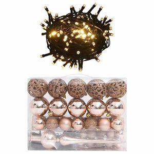 vidaXL 60-delige Kerstballenset met piek en 150 LED's ros&eacute;goud