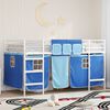vidaXL Loftbedframe voor Kinderen met Gordijnen Wit en Blauw