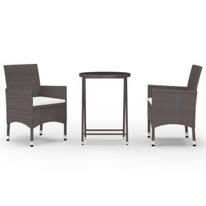 vidaXL 3-delige Bistroset poly rattan en gehard glas bruin