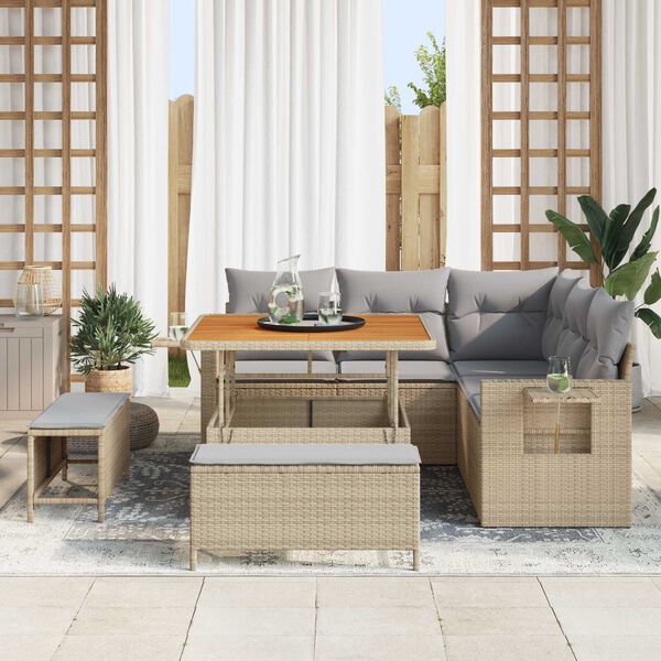 vidaXL Tuin Sofa Set met kussen 8 pcs Beige poly rattan