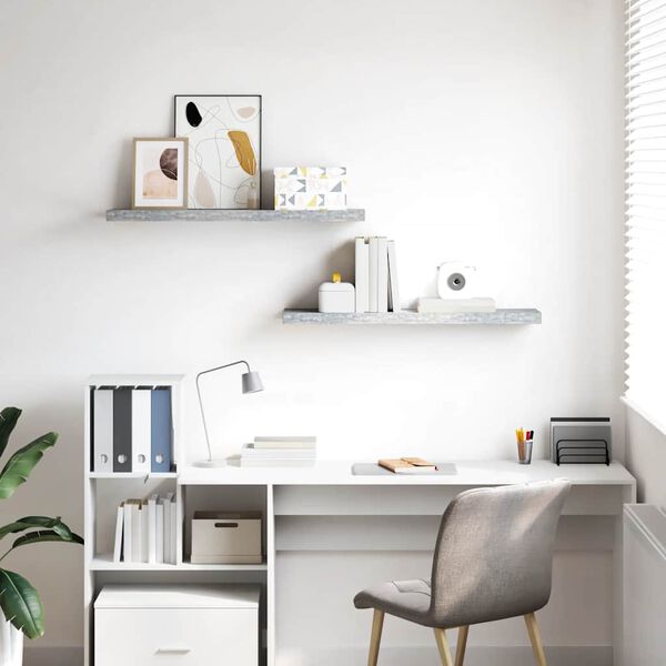 vidaXL Wandschappen zwevend 2 st 90x23,5x3,8 cm MDF betongrijs