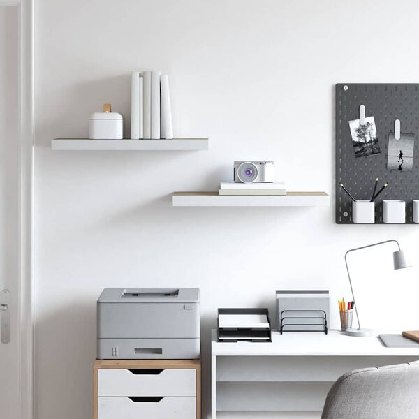 vidaXL Wandschappen zwevend 2 st 60x23,5x3,8 cm MDF eikenkleurig wit