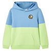 Kindertrui met capuchon 104 blauw en zachtgeel