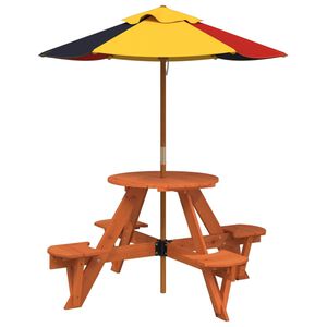 vidaXL Picknicktafel voor 4 kinderen met parasol rond vurenhout