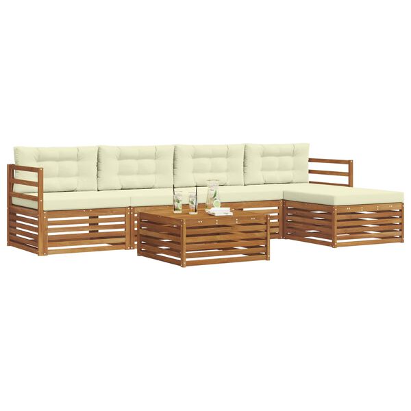 vidaXL Buiten bankenset met kussen 6 pcs Natuurlijk en Cr&egrave;me