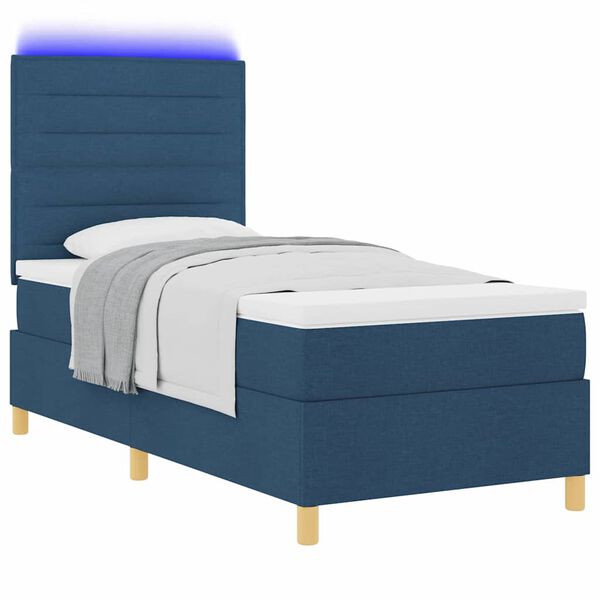 vidaXL LED Box Spring Bed met matras Blauw 80 x 200 cm Stof