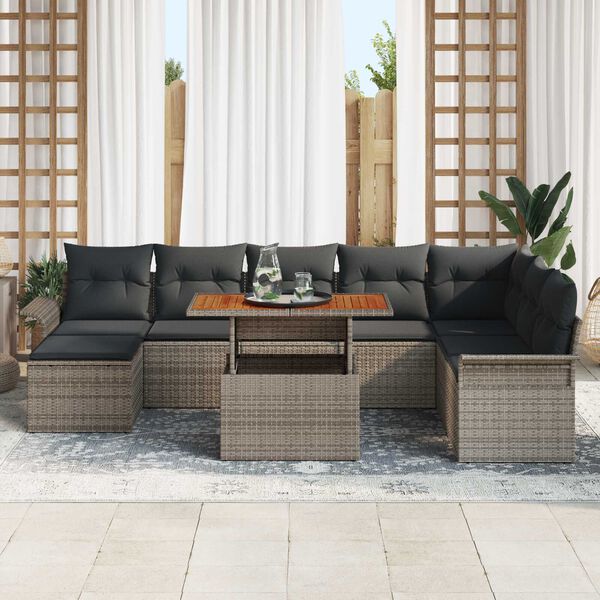 vidaXL Tuin Sofa Set met opslag 9 pcs Grijs Poly riet