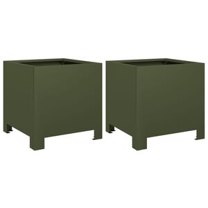 vidaXL Plantenbakken 2 st 30x30x30 cm staal olijfgroen