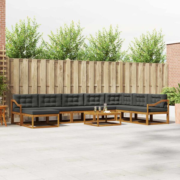 vidaXL Buiten bankenset met kussen 9 pcs Natuurlijk en Antraciet