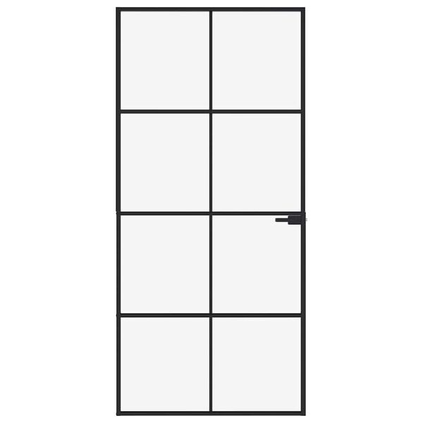 vidaXL Binnendeur 93x201,5 cm gehard glas en aluminium smal zwart