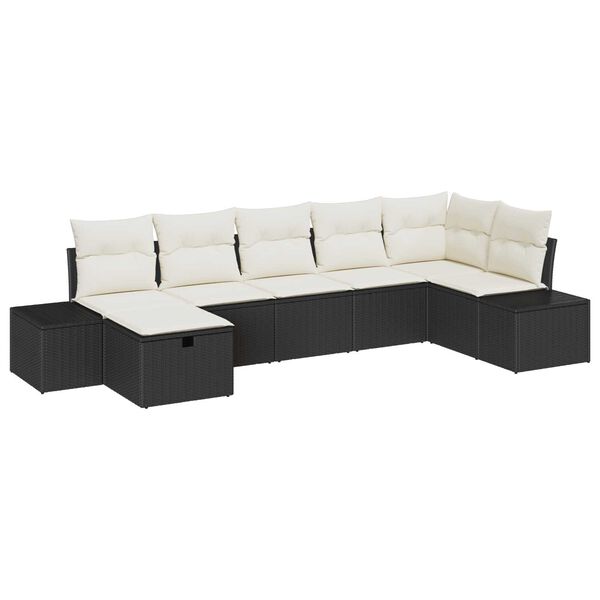 vidaXL Tuin Sofa Set met kussen 7 pcs Zwart poly rattan