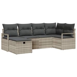 vidaXL Bankstel 6 st 6-zits Lichtgrijs poly rattan