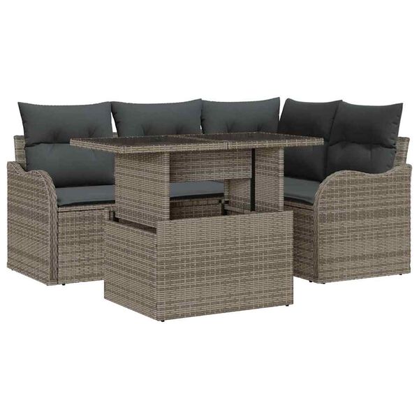vidaXL Tuin Sofa Set met kussen met kussen 5 pcs Grijs Poly Rattan