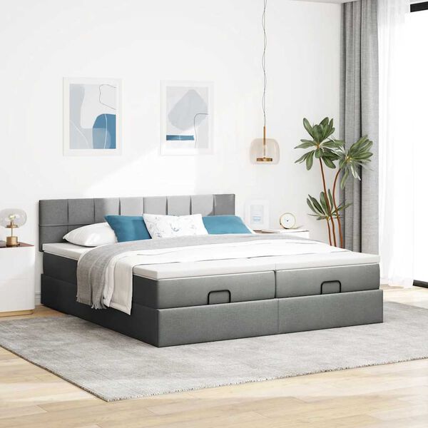 vidaXL Ottoman bed met matrassen 200x200cm stof donkergrijs