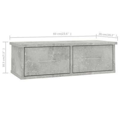 vidaXL Wandschap met lades 60x26x18,5 cm bewerkt hout betongrijs