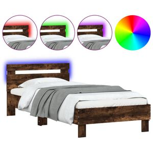 vidaXL Bedframe met hoofdbord en LED gerookt eikenkleurig 90x200 cm