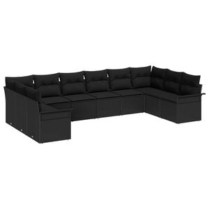 vidaXL Tuin Sofa Set met opslag 10 pcs Zwart poly rattan