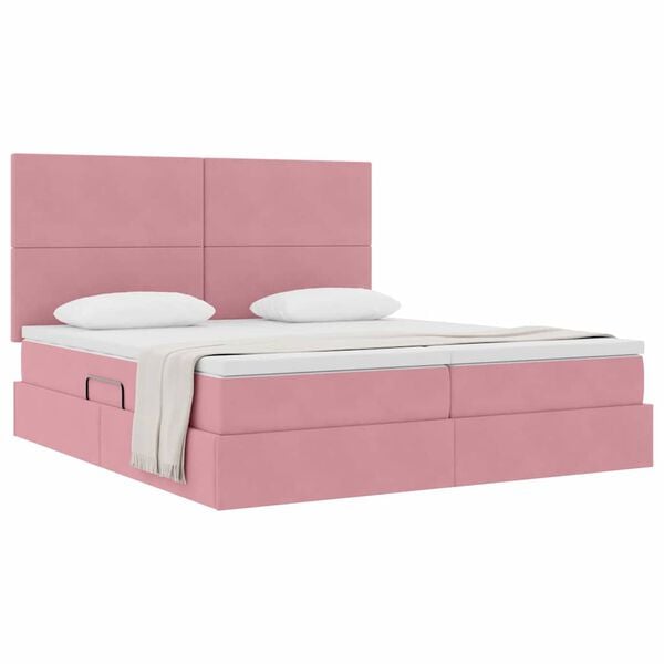 vidaXL Opslag bed met matras met hoofdeinde Roze 200 x 200 cm Fluweel