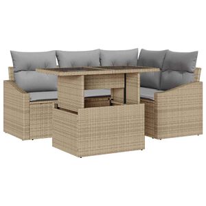 vidaXL Tuin Sofa Set 5 st Beige en Licht Grijs poly rattan