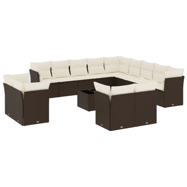 vidaXL 14-delige Loungeset met kussens poly rattan bruin