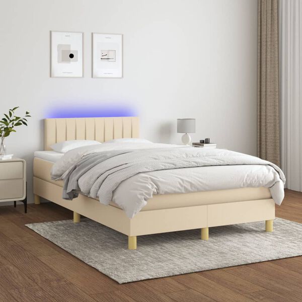 vidaXL Boxspring met matras en LED stof cr&egrave;mekleurig 120x200 cm