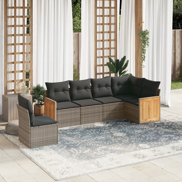 vidaXL 6-delige Loungeset met kussens poly rattan grijs