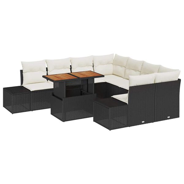 vidaXL Tuin Sofa Set met opslag 9 pcs Zwart Poly riet