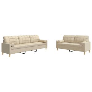 vidaXL 2-delige Loungeset met sierkussens stof cr&egrave;mekleurig