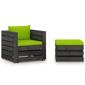 vidaXL 2-delige Loungeset met kussens grijs ge&iuml;mpregneerd hout