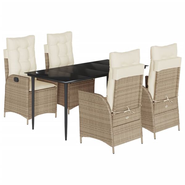 vidaXL 5-delige Tuinset met kussens poly rattan beige