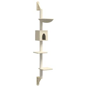 vidaXL Kattenmeubel wandgemonteerd met krabpaal 187 cm cr&egrave;mekleurig