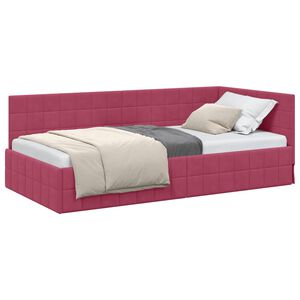 vidaXL Hoekbedframe met hoofdeinde Wijnrood 100 cm x 200 cm Fluweel