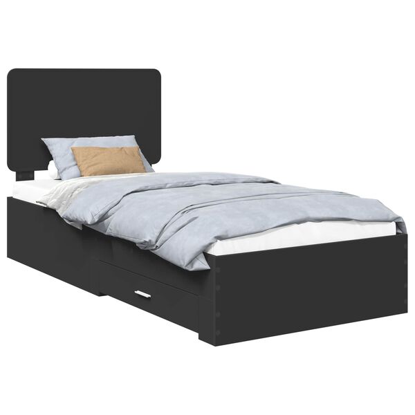 vidaXL Bedframe met hoofdeinde Zwart 100 x 200 cm Bewerkt hout