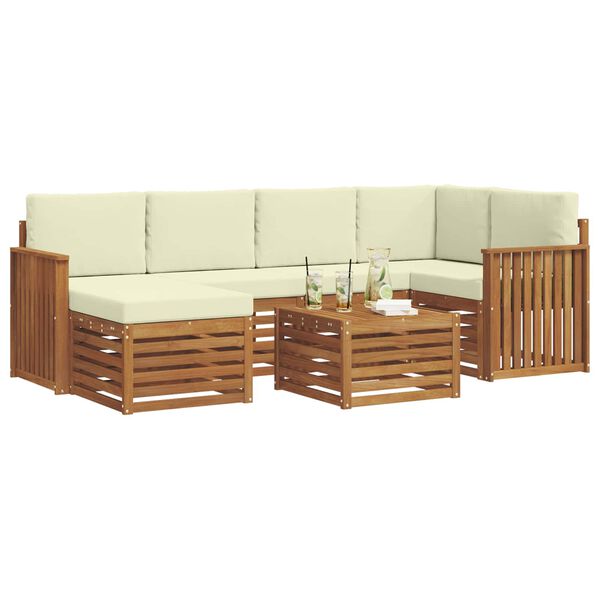 vidaXL Sofa-Sets 7 pcs Natuurlijk en Cr&egrave;me Massief Acaciahout