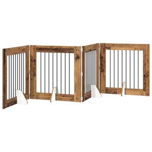 vidaXL Opvouwbaar hondenhek met standaards 4 pcs Oud hout 321 cm