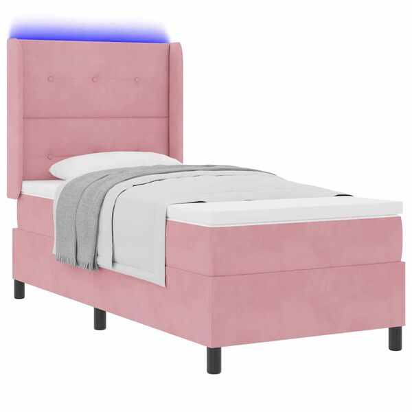 vidaXL Boxspringbed met matras met LED Roze 100 x 200 cm Fluweel